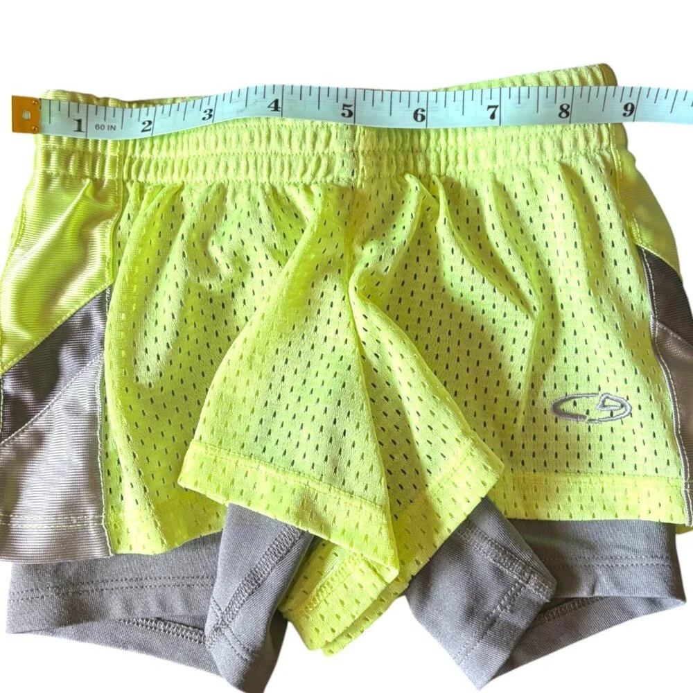 C9 by Champion girl's yellow and gray double layer athletic shorts sz XS‎ (4-5)
